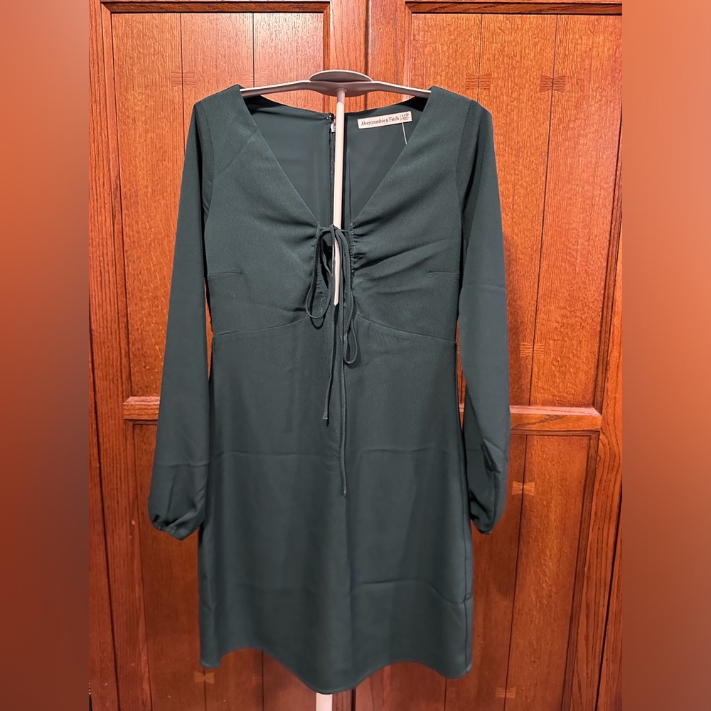 NEW Abercrombie & Fitch Stretch Long-Sleeve O-Ring Mini Dress SZ XXS Dark Teal